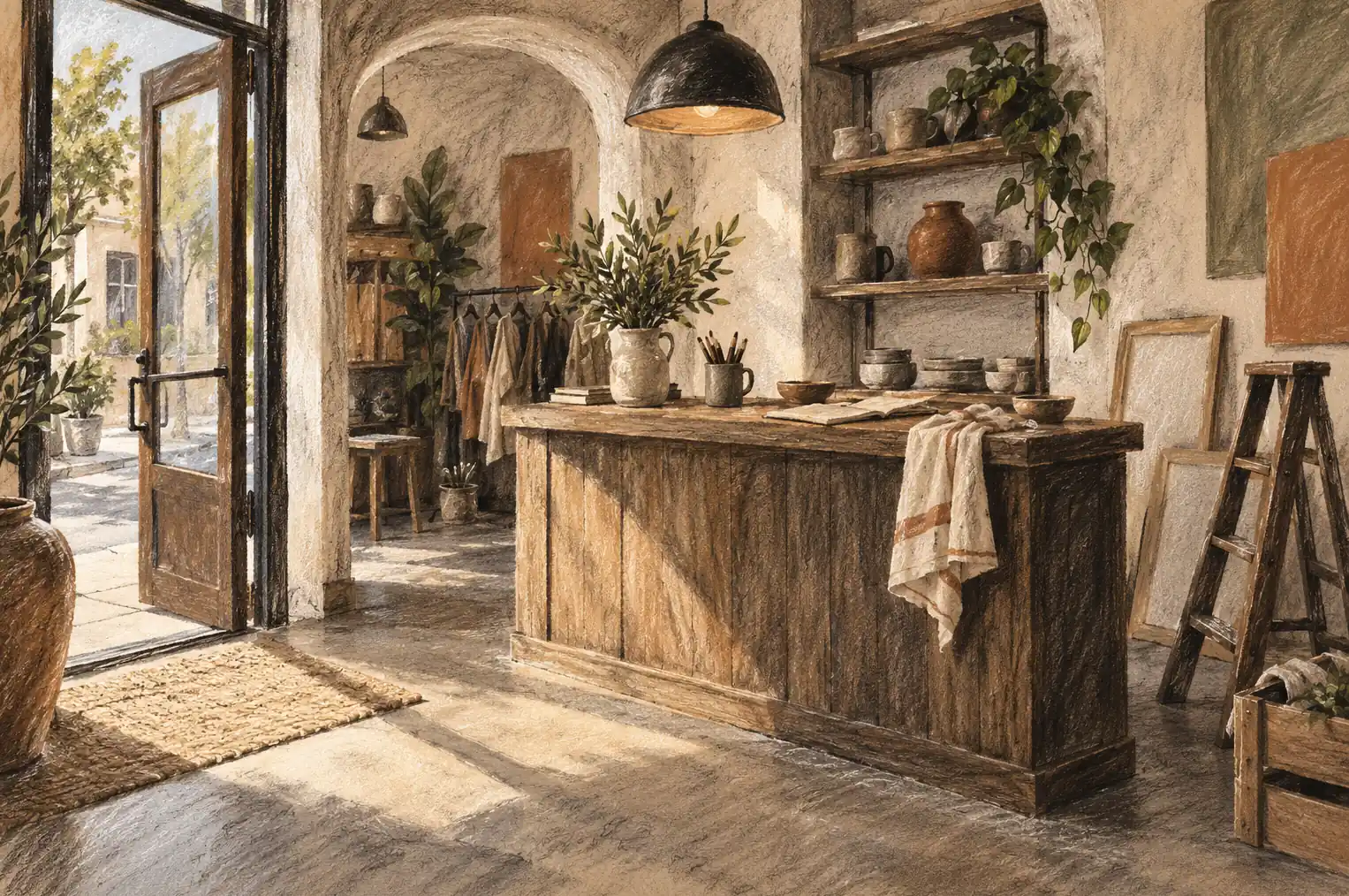 Illustration of local businesses and their working space